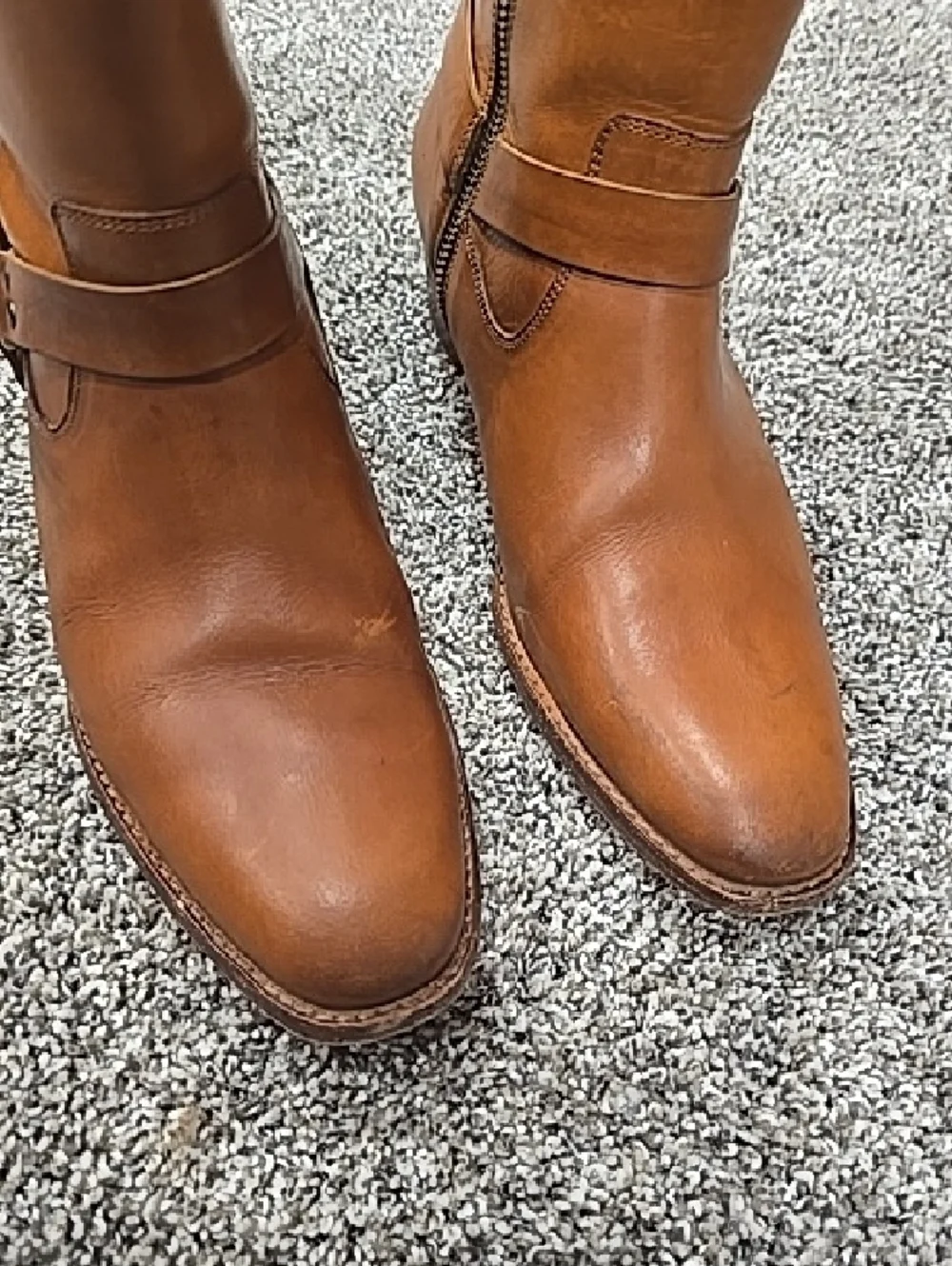 Frye Dara Cognac Leather Chukka Biker Boots with Side Zip